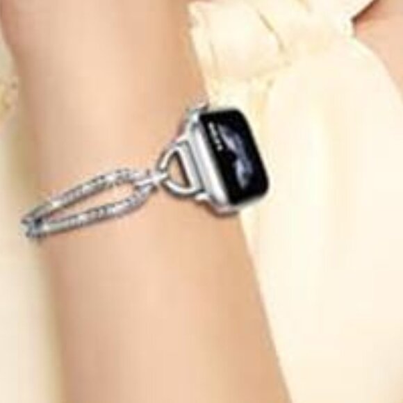 NEW Slim Silver Sparkle Diamond Apple Watch Band - Picture 4 of 5